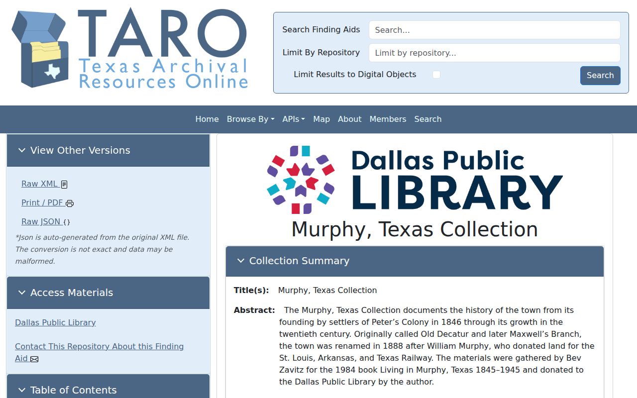 Murphy city directory archive finding aid at Dallas Public Library