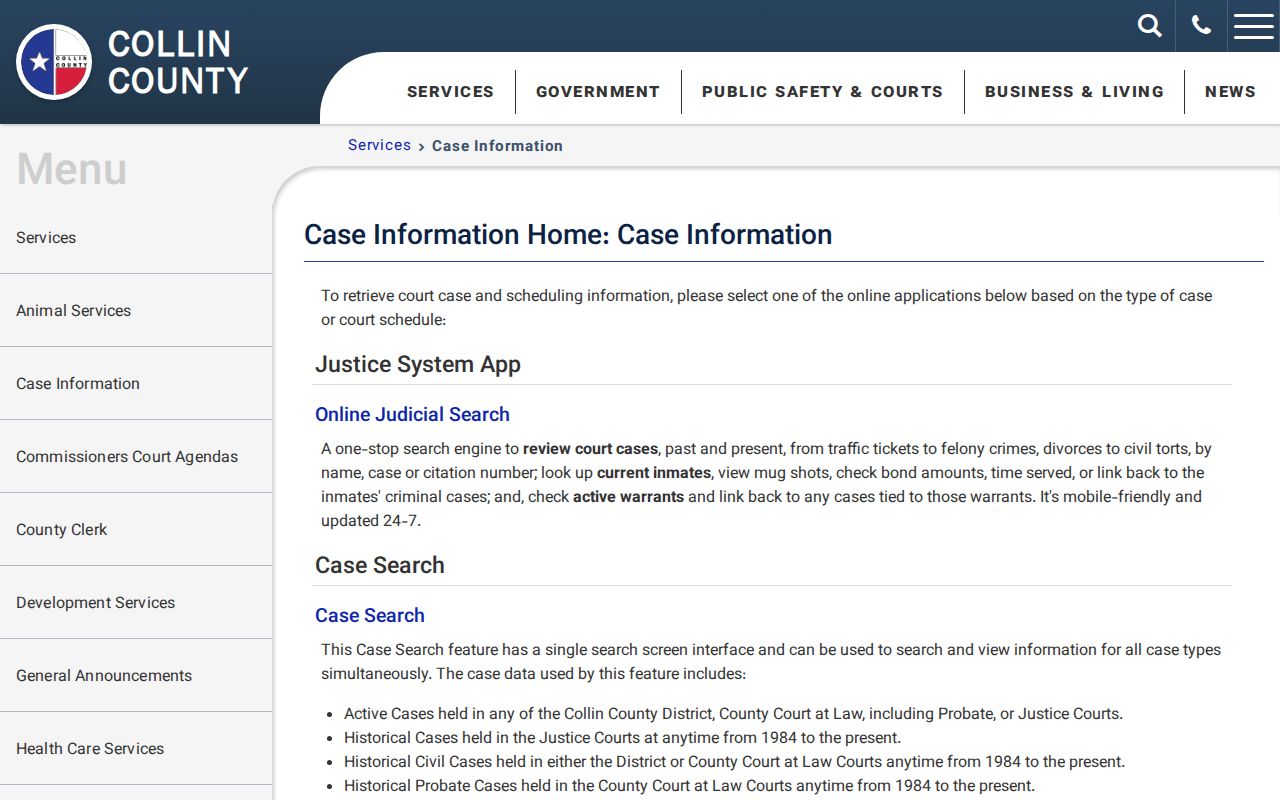 Murphy resident lookup court coverage on Collin County Case Information